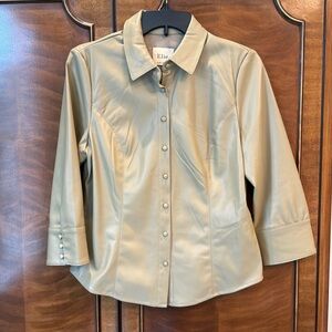 Elie Tahari Size Medium Faux Leather Shirt Light Olive Color